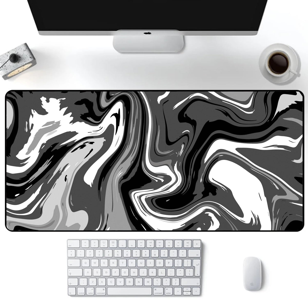 Mouse Pad Gamer Extra Grande Speed Anti Derrapante Profissional Desk Pad Large Wide 70x30- abstrac Preto e Branco