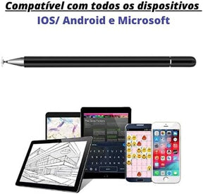 Caneta stylus capacitiva para telas touch (tablets, smartphones e notebooks) compatível com Apple, Samsung, Xiaomi, Motorola, etc (Preto e branco)
