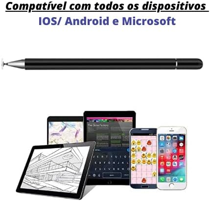 Caneta stylus capacitiva para telas touch (tablets, smartphones e notebooks) compatível com Apple, Samsung, Xiaomi, Motorola, etc (Preto e branco)