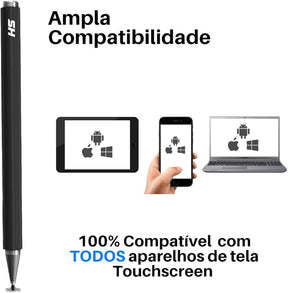 Caneta stylus capacitiva para telas touch (tablets, smartphones e notebooks) compatível com Apple, Samsung, Xiaomi, Motorola, etc (Preto e branco)