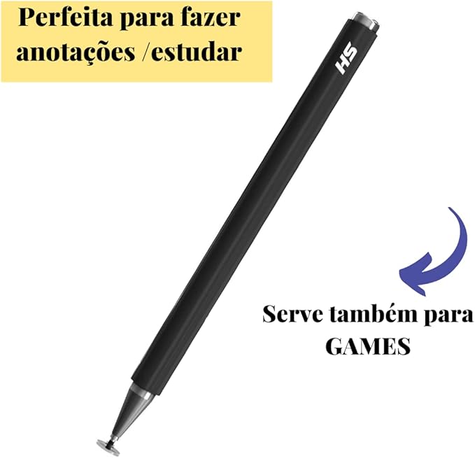 Caneta stylus capacitiva para telas touch (tablets, smartphones e notebooks) compatível com Apple, Samsung, Xiaomi, Motorola, etc (Preto e branco)