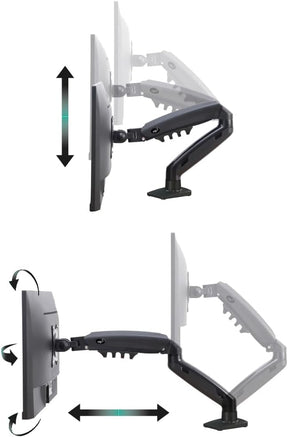 ELG, F80N, Suporte Ergonômico Articulado de Mesa com Pistão a Gás, Design Compacto e Retrátil para Monitores de 17'' a 35'', Suporta de 2kg a 9kg, Preto