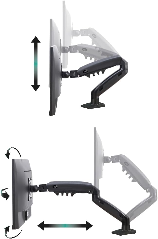 ELG, F80N, Suporte Ergonômico Articulado de Mesa com Pistão a Gás, Design Compacto e Retrátil para Monitores de 17'' a 35'', Suporta de 2kg a 9kg, Preto