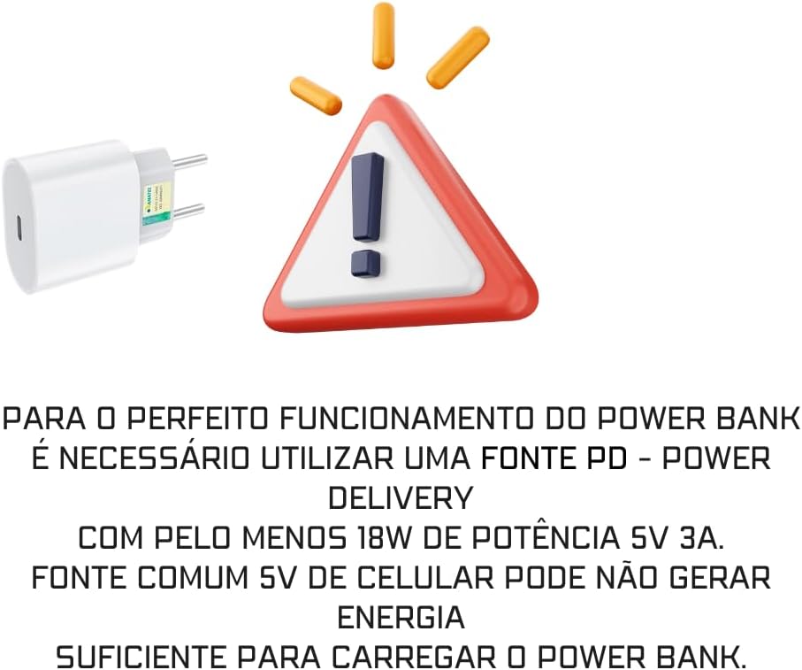 Carregador Portátil Power Bank 20000mAh, Turbo Universal, Display Digital, Rápido Potente Lightning e USB Tipo-C