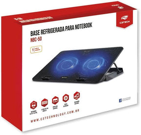 Base para Notebook NBC-50BK 15,6" Refrigerada com 2 Coolers, Led de Iluminacao Azul, Inclinacao Ajustável em 5 niveis, com USB, cor Preta