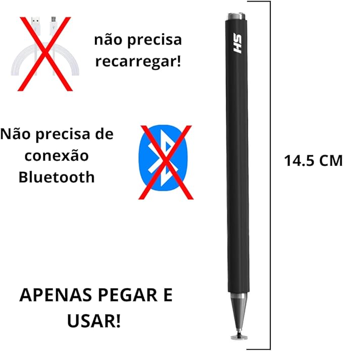 Caneta stylus capacitiva para telas touch (tablets, smartphones e notebooks) compatível com Apple, Samsung, Xiaomi, Motorola, etc (Preto e branco)