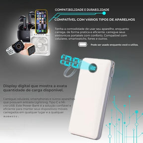 Carregador Portátil Power Bank 20000mAh, Turbo Universal, Display Digital, Rápido Potente Lightning e USB Tipo-C
