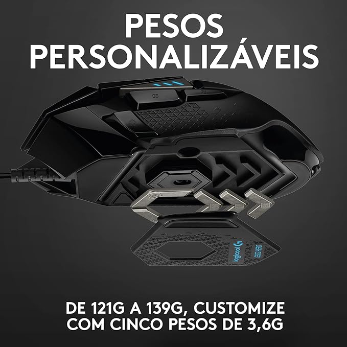Mouse Gamer Logitech G502 HERO com RGB LIGHTSYNC, Ajustes de Peso, 11 Botões Programáveis e Sensor HERO 25K