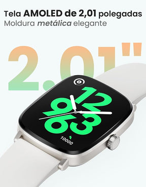 HAYLOU RS5 Smartwatch,2.01"AMOLED Display Bluetooth Telefone Chamada Relógio Inteligente para Homens e Mulheres,Duas Alças,Assistente de Voz,IP68(Branco)