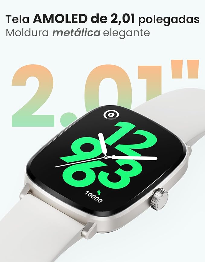 HAYLOU RS5 Smartwatch,2.01"AMOLED Display Bluetooth Telefone Chamada Relógio Inteligente para Homens e Mulheres,Duas Alças,Assistente de Voz,IP68(Branco)