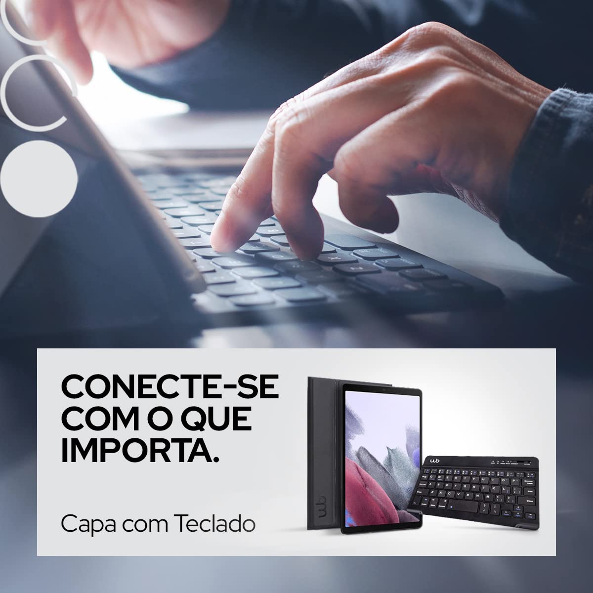 WB Capa com Teclado Para Tablet Samsung Galaxy Tab A7 Lite 8.7" Polegadas Couro Preto com duração de até 40 horas de bateria