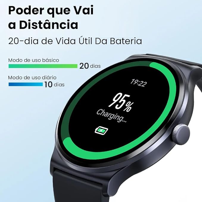 Smartwatch Solar Lite Bluetooth 5.3 Tela 1.38 pol. Bateria 10 dias Relógio Inteligente Classificação Ip68 Notificações Inteligentes Compatível Android e Ios - No Brasil