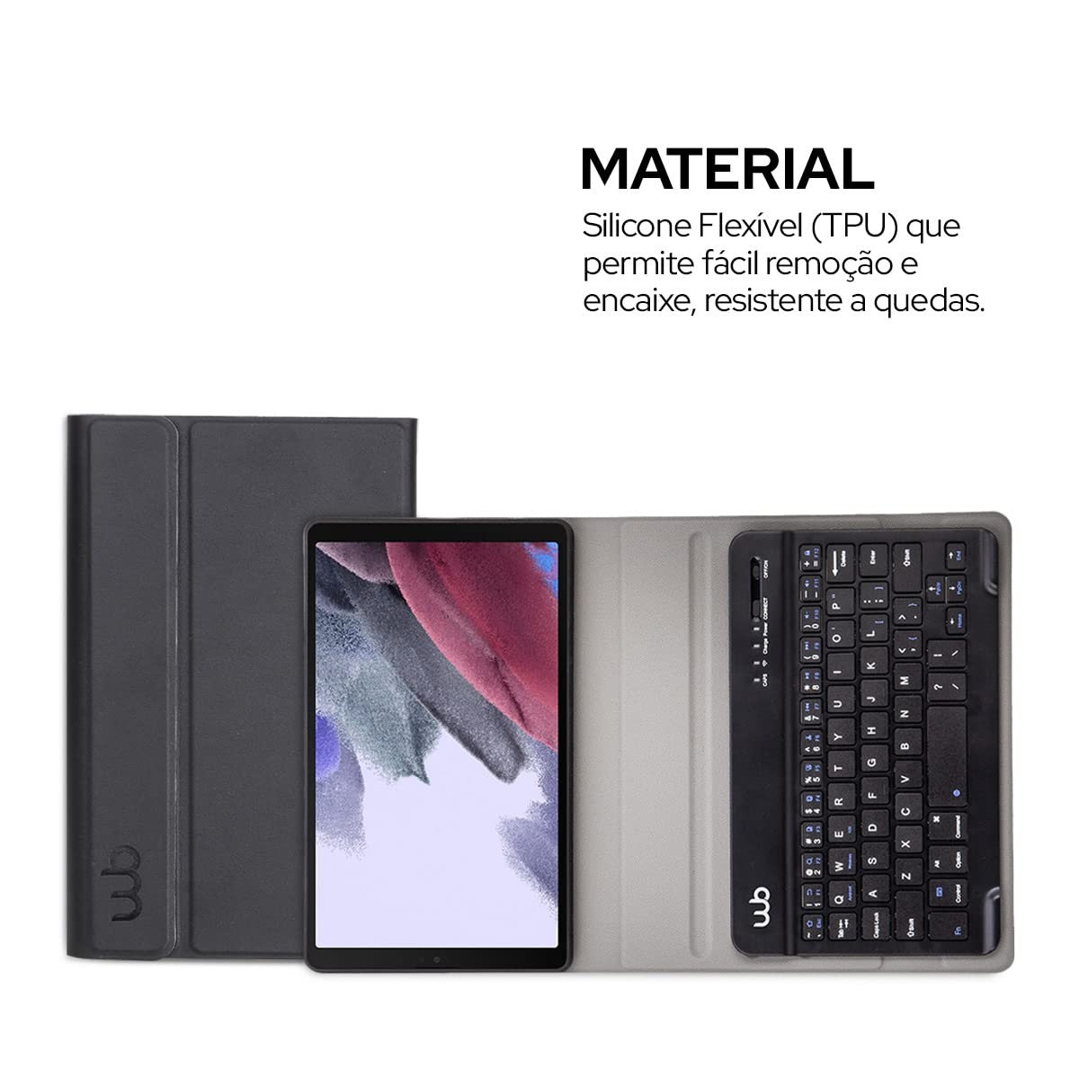 WB Capa com Teclado Para Tablet Samsung Galaxy Tab A7 Lite 8.7" Polegadas Couro Preto com duração de até 40 horas de bateria