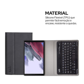 WB Capa com Teclado Para Tablet Samsung Galaxy Tab A7 Lite 8.7" Polegadas Couro Preto com duração de até 40 horas de bateria