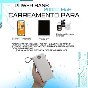 Carregador Portátil Power Bank 20000mAh, Turbo Universal, Display Digital, Rápido Potente Lightning e USB Tipo-C