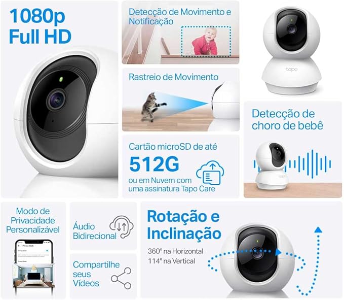 CAMERA DE SEGURANCA WI-FI 360 1080P FULL HD TP-LINK TAPO C200 BRANCO