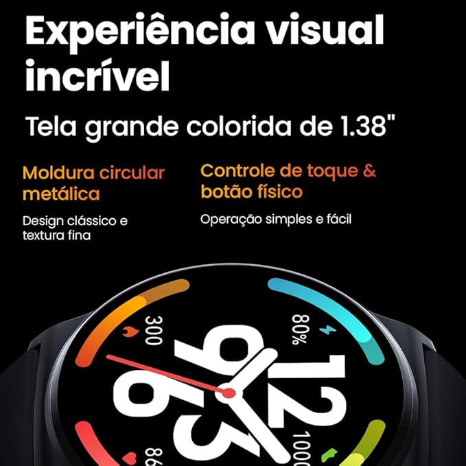 Smartwatch Solar Lite Bluetooth 5.3 Tela 1.38 pol. Bateria 10 dias Relógio Inteligente Classificação Ip68 Notificações Inteligentes Compatível Android e Ios - No Brasil