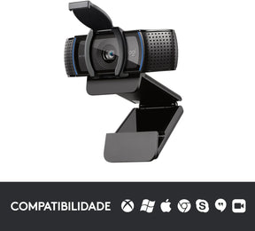Webcam Full HD Logitech C920s com Microfone Embutido e Proteção de Privacidade para Chamadas e Gravações em Video Widescreen 1080p - Compatível com Logitech Capture
