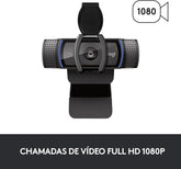 Webcam Full HD Logitech C920s com Microfone Embutido e Proteção de Privacidade para Chamadas e Gravações em Video Widescreen 1080p - Compatível com Logitech Capture