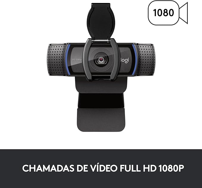 Webcam Full HD Logitech C920s com Microfone Embutido e Proteção de Privacidade para Chamadas e Gravações em Video Widescreen 1080p - Compatível com Logitech Capture