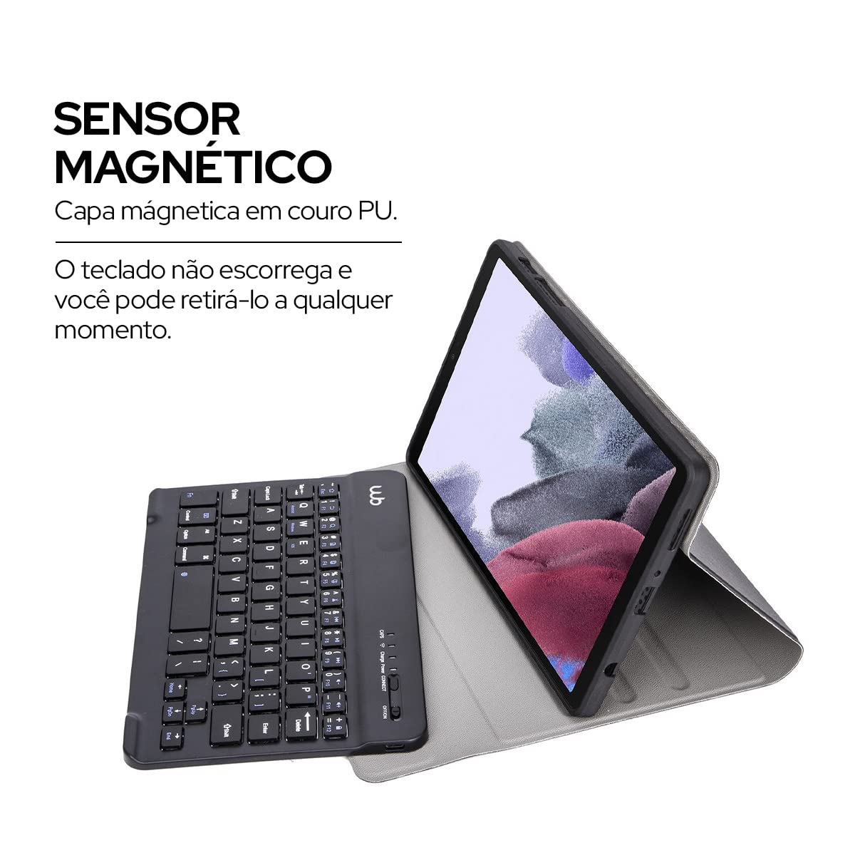 WB Capa com Teclado Para Tablet Samsung Galaxy Tab A7 Lite 8.7" Polegadas Couro Preto com duração de até 40 horas de bateria
