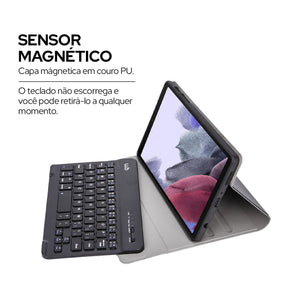 WB Capa com Teclado Para Tablet Samsung Galaxy Tab A7 Lite 8.7" Polegadas Couro Preto com duração de até 40 horas de bateria