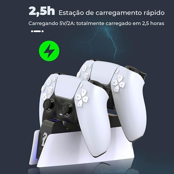 Carregador controlador PS5, Estação de Carregamento com Controle PS5, Base de Carregamento rápido Duplo, luz LED