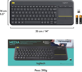Teclado sem fio Logitech K400 Plus TV com Controle Easy Media e Touchpad Integrado, Conexão USB Unifying e Layout ABNT2