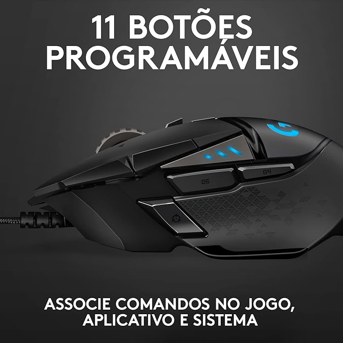 Mouse Gamer Logitech G502 HERO com RGB LIGHTSYNC, Ajustes de Peso, 11 Botões Programáveis e Sensor HERO 25K