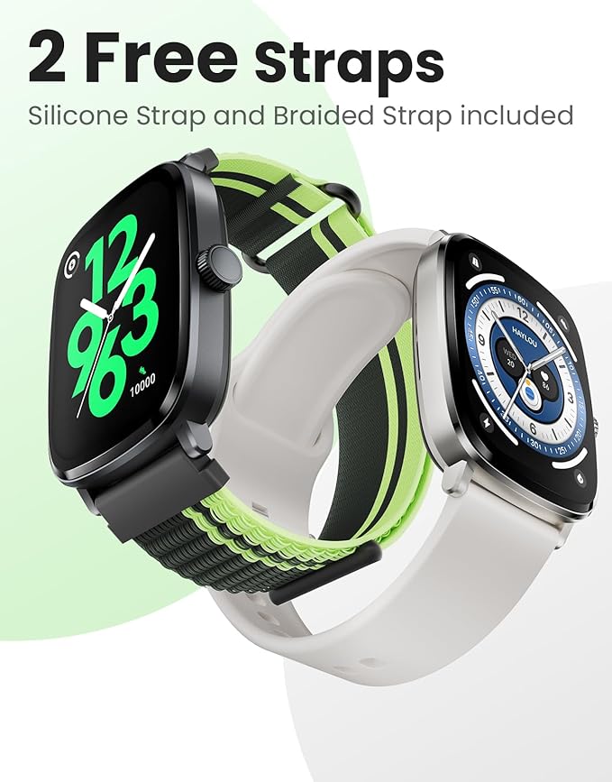HAYLOU RS5 Smartwatch,2.01"AMOLED Display Bluetooth Telefone Chamada Relógio Inteligente para Homens e Mulheres,Duas Alças,Assistente de Voz,IP68