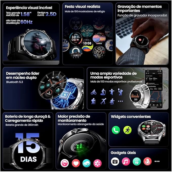 Smartwatch Haylou Solar 5, Tela Amoled 1,58 Ip68 À Prova D'água, Chamadas Bluetooth, Modelo 2025 - Prata Aço