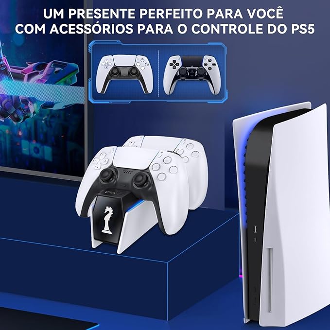 Carregador controlador PS5, Estação de Carregamento com Controle PS5, Base de Carregamento rápido Duplo, luz LED