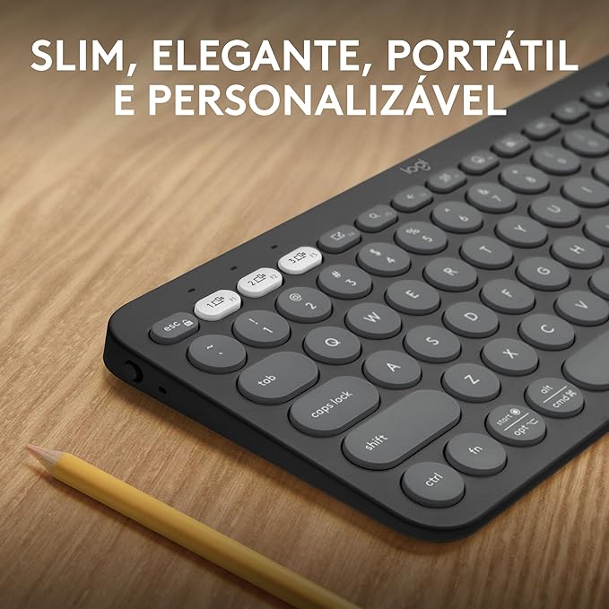 Teclado sem fio Logitech Pebble Keys 2 K380s com Conexão Bluetooth Easy-Switch e Pilha Inclusa - Compatível com PC, Mac, Chrome OS, Android, iOS e Apple TV, Layout US - Grafite