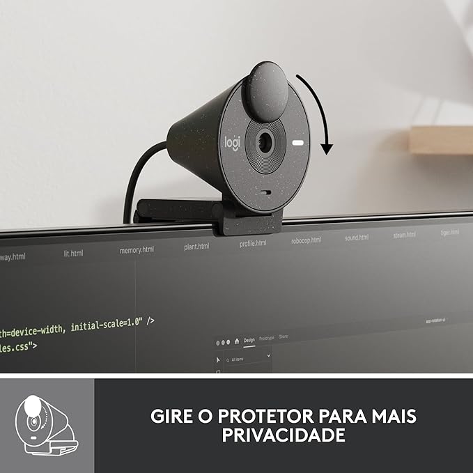 Webcam Full HD Logitech Brio 300 com Microfone com Redução de Ruído, Proteção de Privacidade, Correção Automática de Luz e Conexão USB-C- Grafite