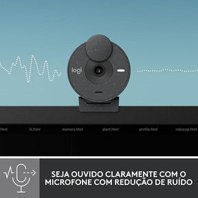 Webcam Full HD Logitech Brio 300 com Microfone com Redução de Ruído, Proteção de Privacidade, Correção Automática de Luz e Conexão USB-C- Grafite
