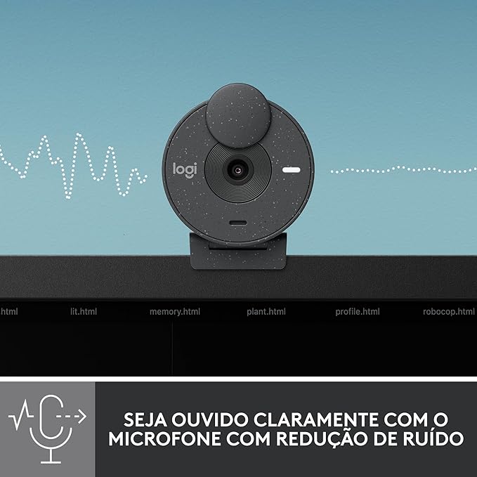 Webcam Full HD Logitech Brio 300 com Microfone com Redução de Ruído, Proteção de Privacidade, Correção Automática de Luz e Conexão USB-C- Grafite