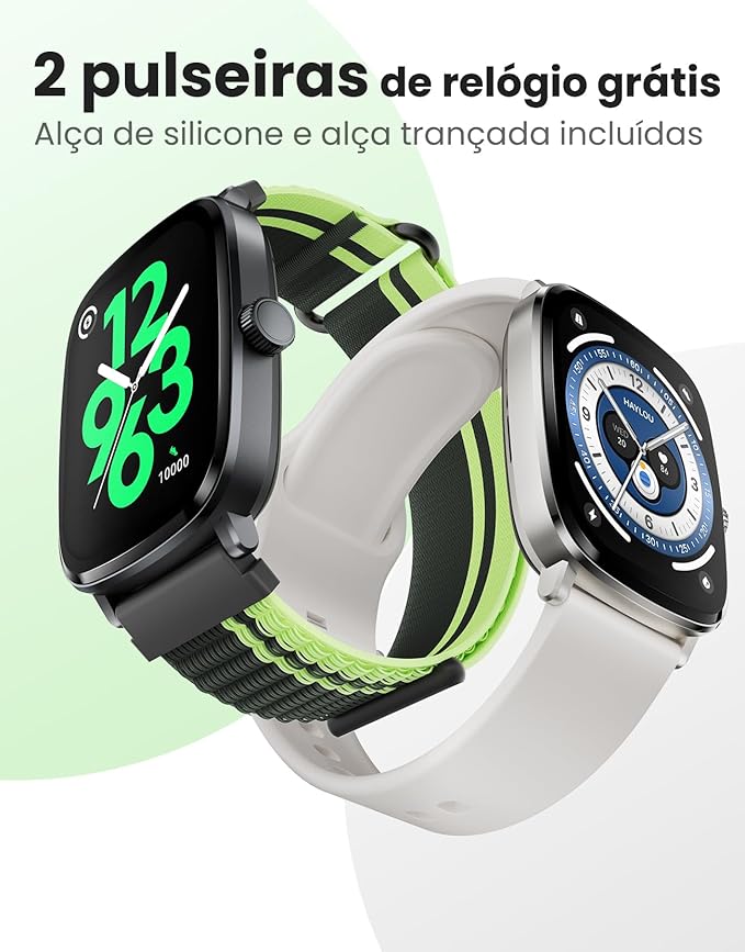 HAYLOU RS5 Smartwatch,2.01"AMOLED Display Bluetooth Telefone Chamada Relógio Inteligente para Homens e Mulheres,Duas Alças,Assistente de Voz,IP68(Branco)