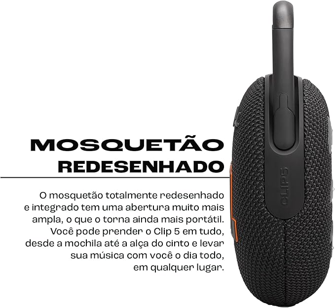 JBL, Caixa de Som, Clip 5, Bluetooth, Portátil, À Prova D'água e Poeira, Com Auracast - Preta