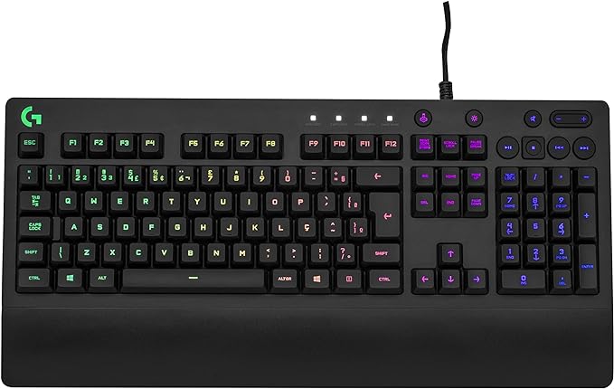 Teclado Gamer Logitech G213 com Layout ABNT2, RGB LIGHTSYNC, Controles de Mídia Dedicados, Design Durável e Resistente à Respingos