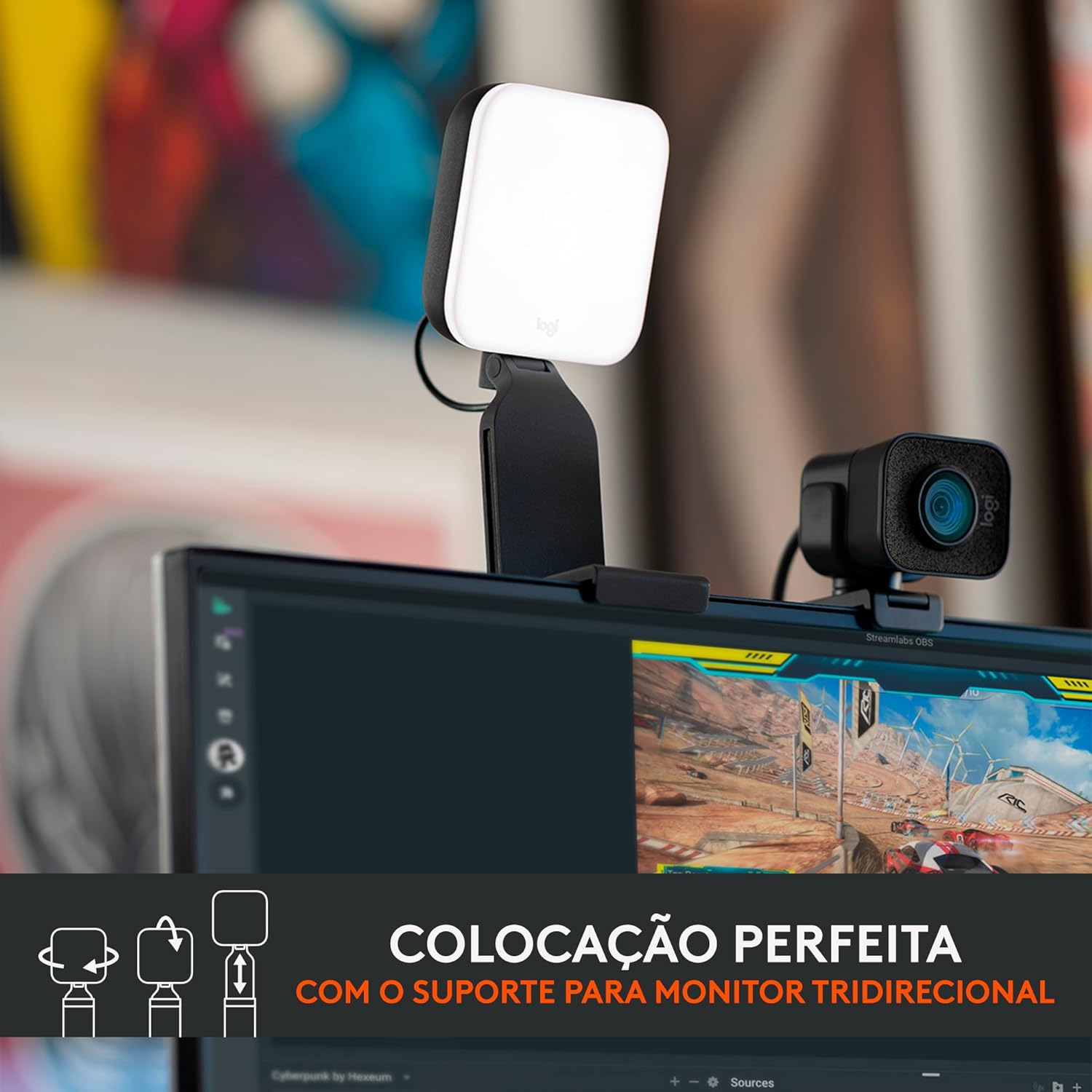 Iluminação de LED Premium Logitech Litra Glow para Streaming e Criação de Conteúdo com Tecnologia TrueSoft, Braço Ajustável e Controle por App, para PC/Mac - Preto