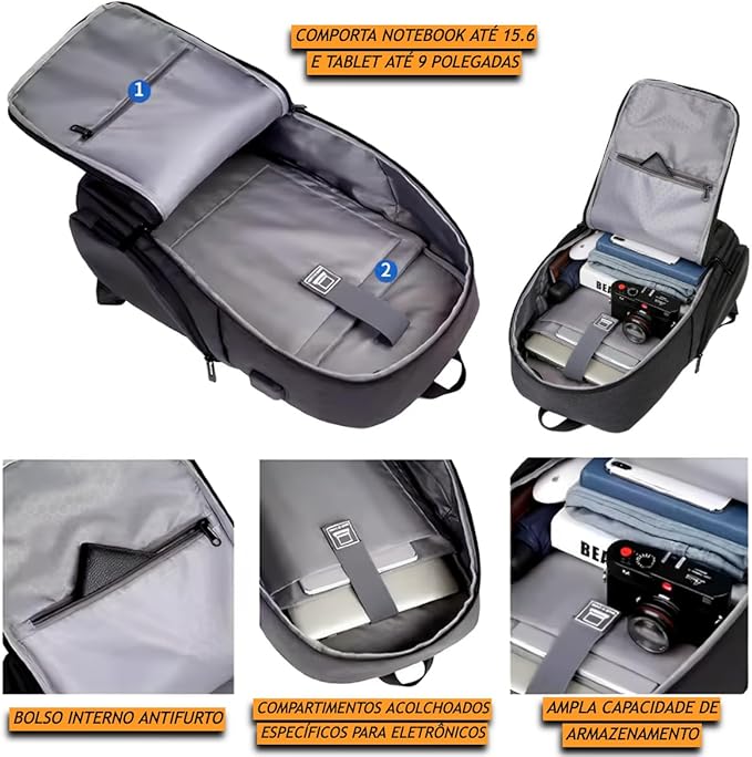 Mochila para Notebook Executiva Reforçada Impermeável Com Entrada USB e Fone de Ouvido - Capacidade 25 Litros, Acabamento Resistente, Qualidade Premium