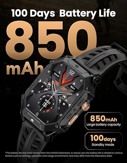 HAYLOU IRON N1 Relógio Inteligente Militar para Homens,Bateria com Duração de 100 Dias (850 mAh),Tela AMOLED HD de 2,01"，Bluetooth Telefone Chamada Smartwatch，5ATM à Prova d'água,Assistente de Voz,100+ Modo Esportivo