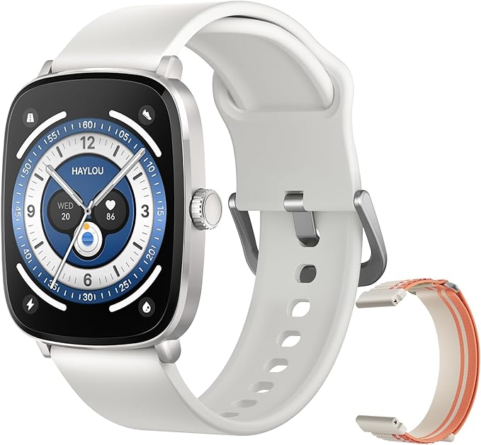 HAYLOU RS5 Smartwatch,2.01"AMOLED Display Bluetooth Telefone Chamada Relógio Inteligente para Homens e Mulheres,Duas Alças,Assistente de Voz,IP68(Branco)