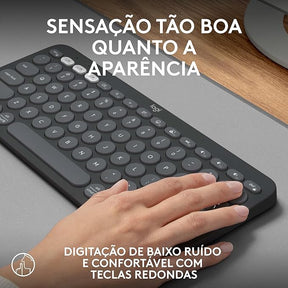 Teclado sem fio Logitech Pebble Keys 2 K380s com Conexão Bluetooth Easy-Switch e Pilha Inclusa - Compatível com PC, Mac, Chrome OS, Android, iOS e Apple TV, Layout US - Grafite