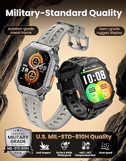 HAYLOU IRON N1 Relógio Inteligente Militar para Homens,Bateria com Duração de 100 Dias (850 mAh),Tela AMOLED HD de 2,01"，Bluetooth Telefone Chamada Smartwatch，5ATM à Prova d'água,Assistente de Voz,100+ Modo Esportivo
