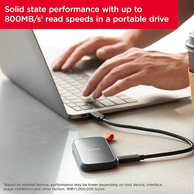 SanDisk SSD portátil de 1 TB - até 800 MB/s, USB-C, USB 3.2 geração 2, firmware atualizado - Unidade de estado sólido externa - SDSSDE30-1T00-G26