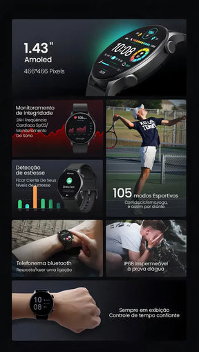 HAYLOU Solar Plus RT3 Smartwatch, 1.43 "AMOLED Display Bluetooth Telefone Chamada Relógio Inteligente para Homens e Mulheres, Exibição Sempre Ativa, Bluetooth 5.3