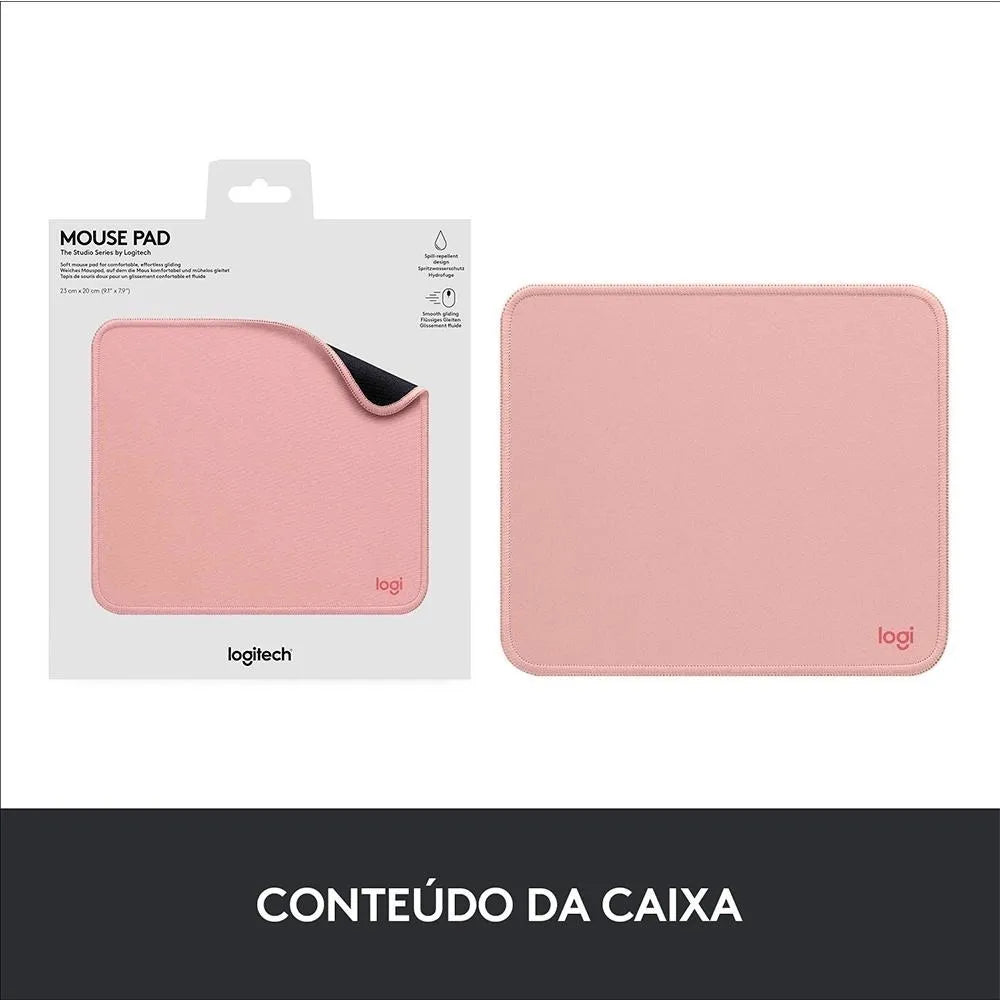 Mouse Pad Logitech Studio Series com Base de Borracha Antiderrapante, Fácil Deslizamento e Superfície Resistente a Derramamentos - Rosa