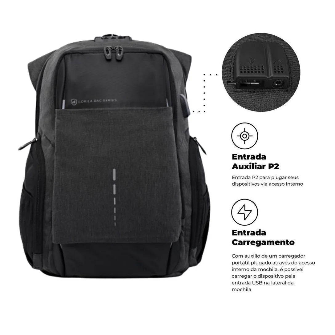 Mochila para Notebook Executiva Reforçada Impermeável Com Entrada USB e Fone de Ouvido - Capacidade 25 Litros, Acabamento Resistente, Qualidade Premium
