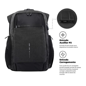 Mochila para Notebook Executiva Reforçada Impermeável Com Entrada USB e Fone de Ouvido - Capacidade 25 Litros, Acabamento Resistente, Qualidade Premium